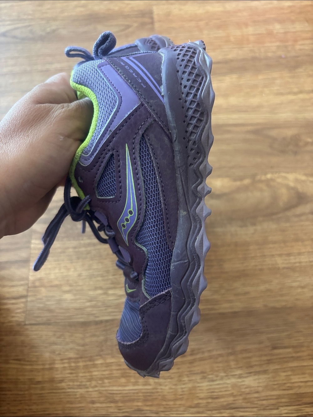 Saucony Kids Purple with Lime Accent Trail Sneakers - Picture 3 of 4